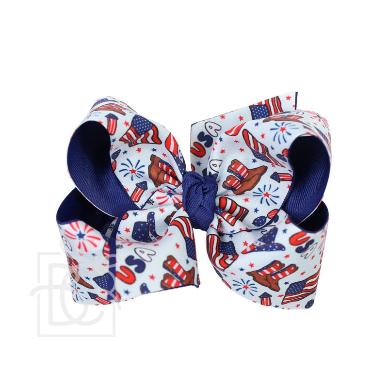 PATRIOTIC WESTERN LAYERED BOW ON ALLIGATOR CLIP: 4.5" Large