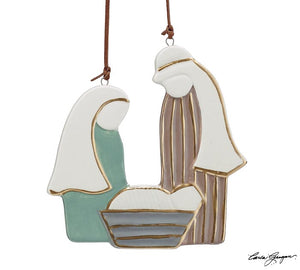 Holy family shaped clay ornament
