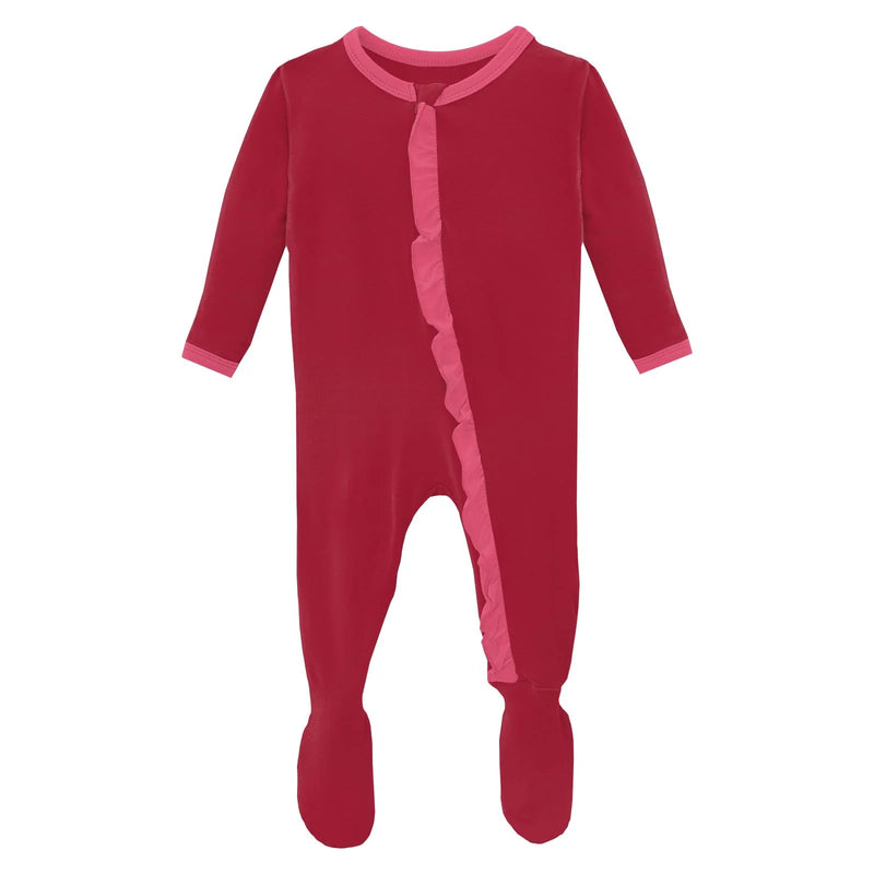 Kickee- Crimson ruffled footie