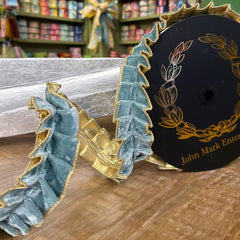 1.5X10 Aqua velvet pleated metallic Dupion ribbon