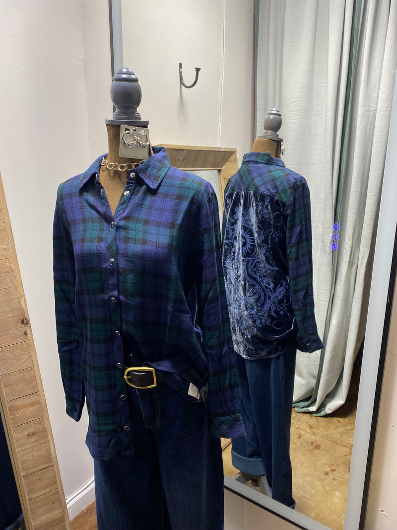 Velvet back Mingo plaid top