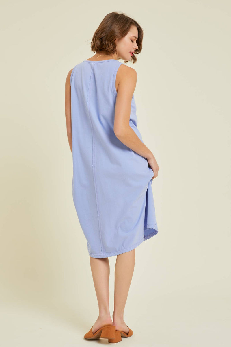 WASHED SLEEVELESS CASUAL DRESS: PERIWINKLE