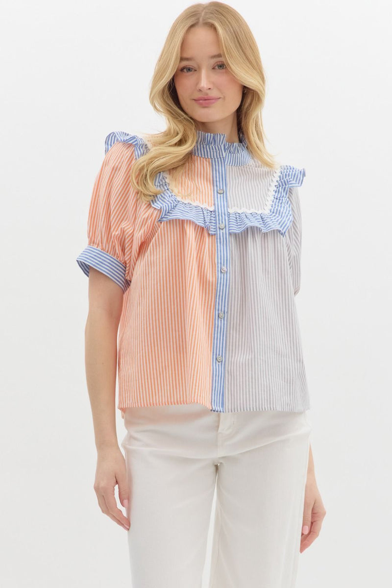 Multi ruffled button down