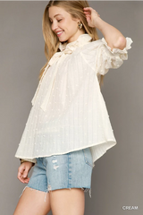 Swiss Dot ruffled collar top