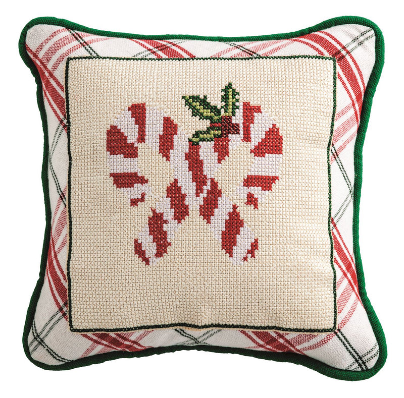 Needle point candy cane pillow