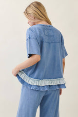 Mineral Washed Flower patched Frilled Ruffle top and pant Set
