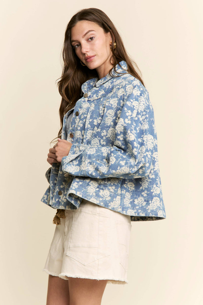 FLORAL PRINT DENIM JACKET