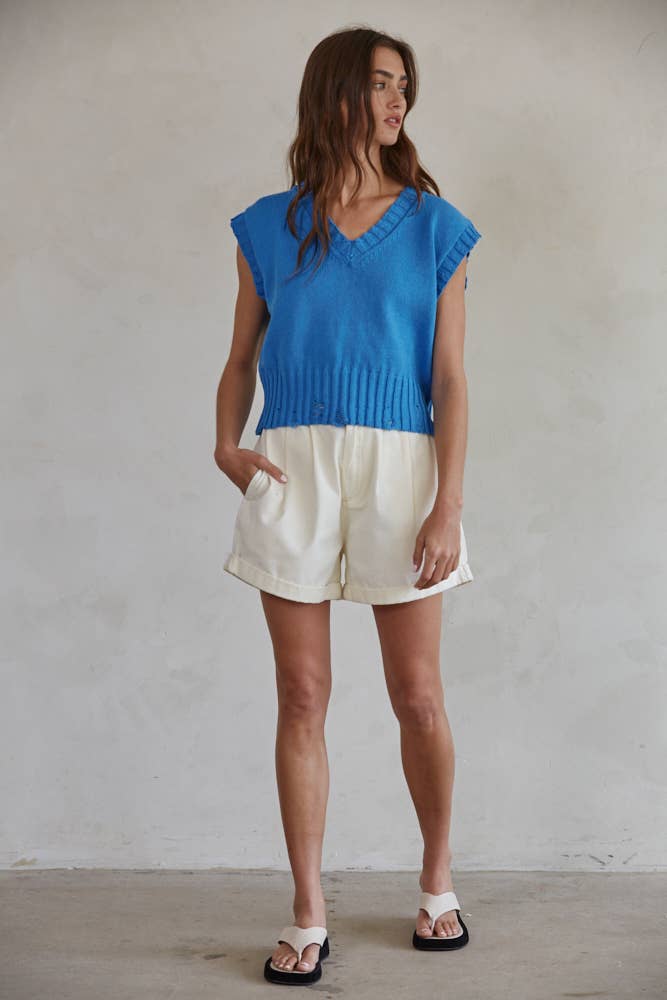 Knit Sweater Distressed V-Neck Sleeveless Vest