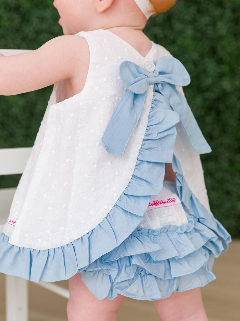 Baby Girls White & Light Blue Swing Top & Bloomer Set