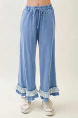 Mineral Washed Flower patched Frilled Ruffle top and pant Set