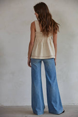 Woven Cotton Square Neck Sleeveless Flare Top