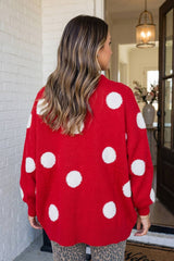 LAS Polka Dot Oversized Button Front Cardigan