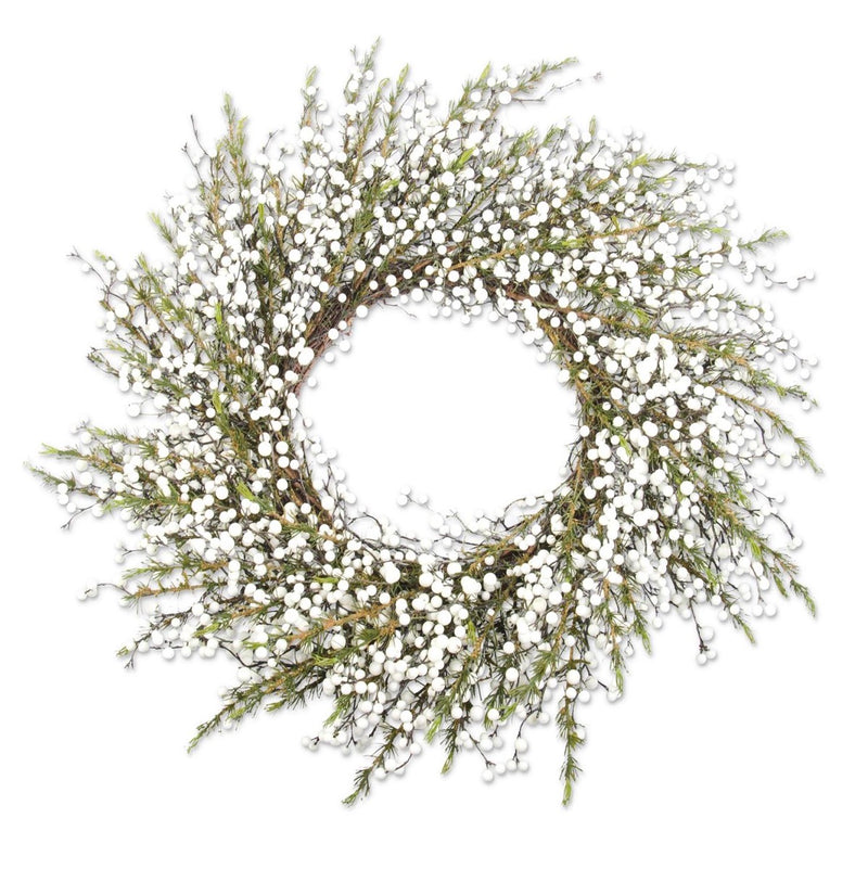 28” white berry cedar wreath