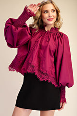 Lace puff sleeve voluminous blouse