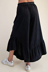 Black washed cropped ruffle set