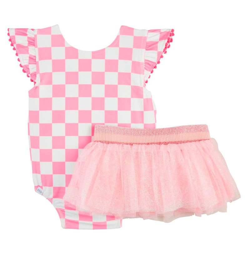 Reversible daisy check swimsuit