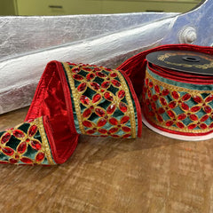 4X5yds Green and red floret ribbon