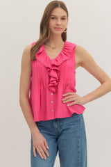 Ruffled button down SS sleeve