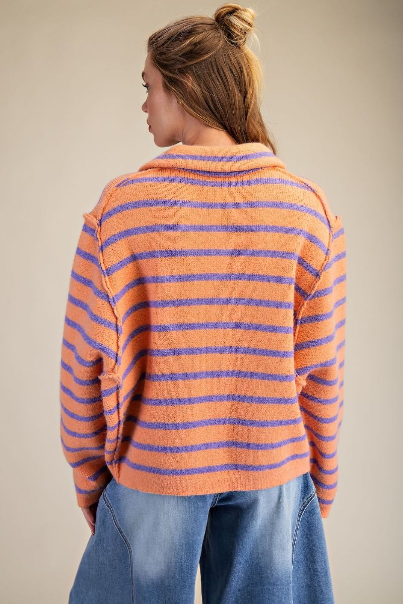 Button down stripe sweater