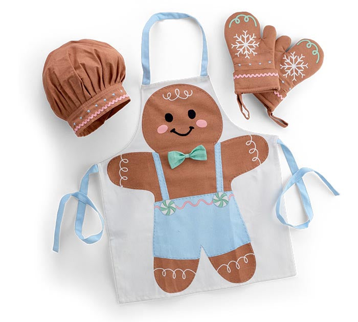 Gingerbread child apron/hat/mitts