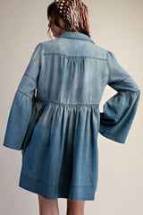 Denim shirt dress with bell sleeve