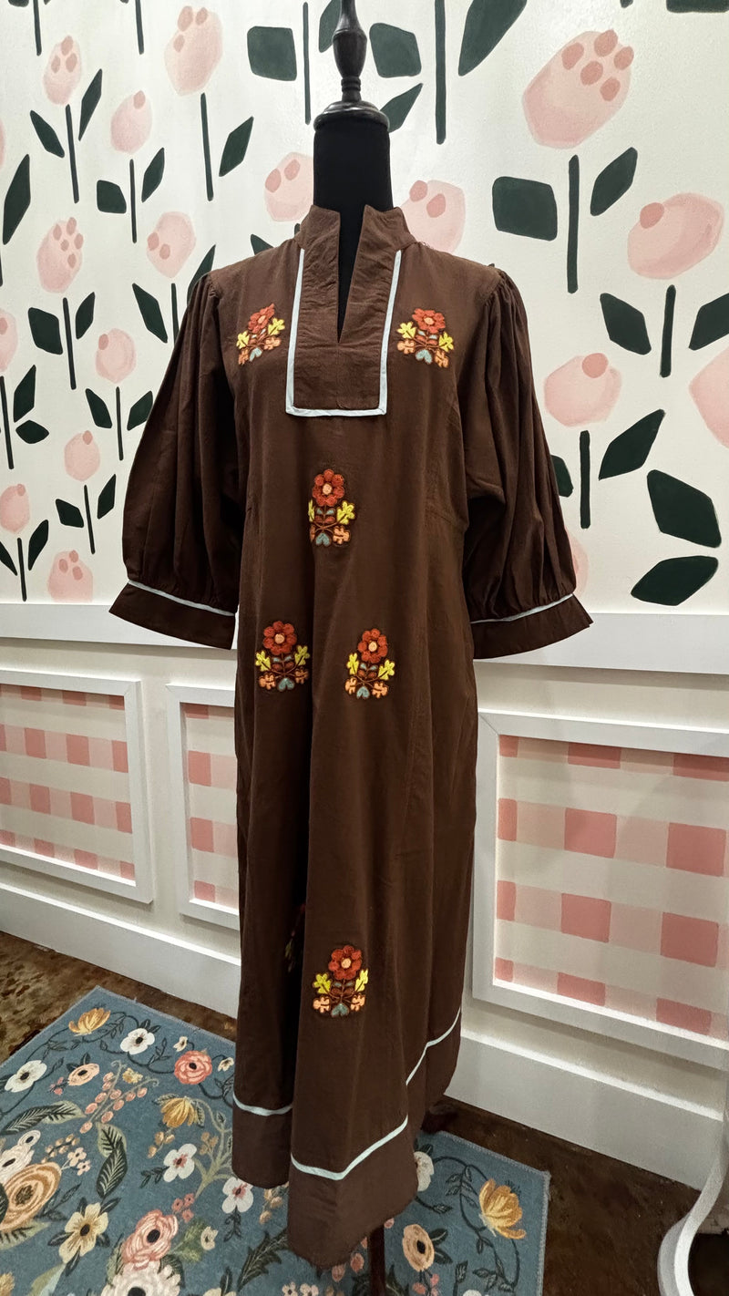 Coffee Kaftan with embroidery