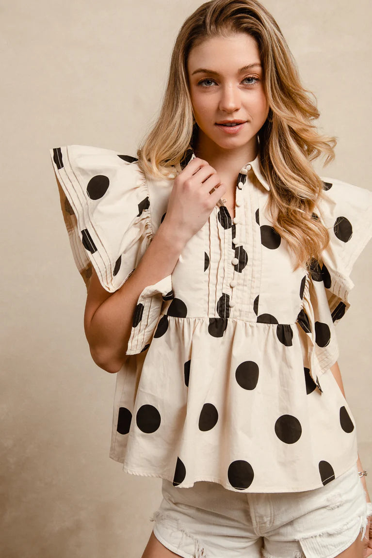 Polka Dot ruffled sleeve top
