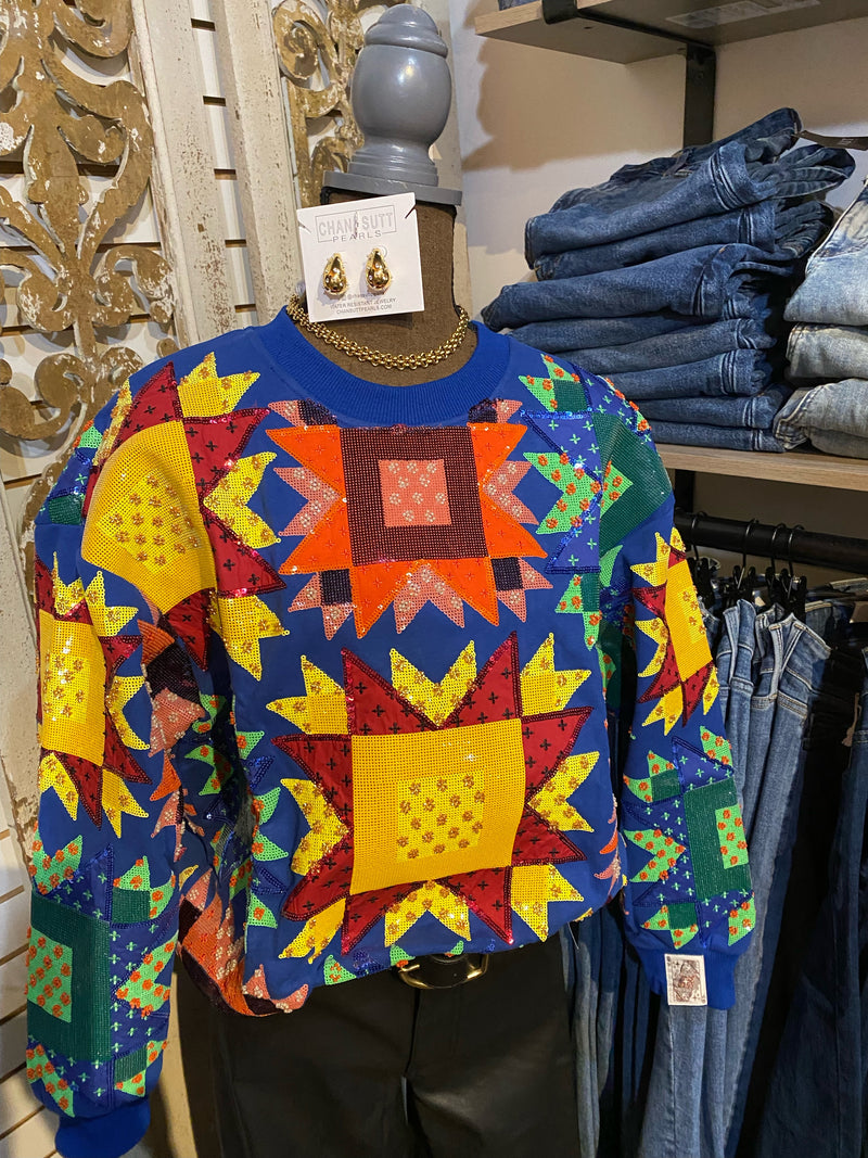 QOS patchwork sweater- Blue