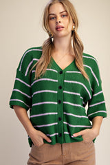Pink and greens tripe SS sweater
