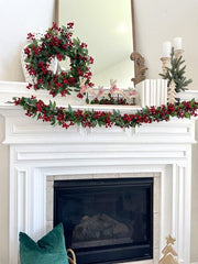 6ft deep red holly berry garland