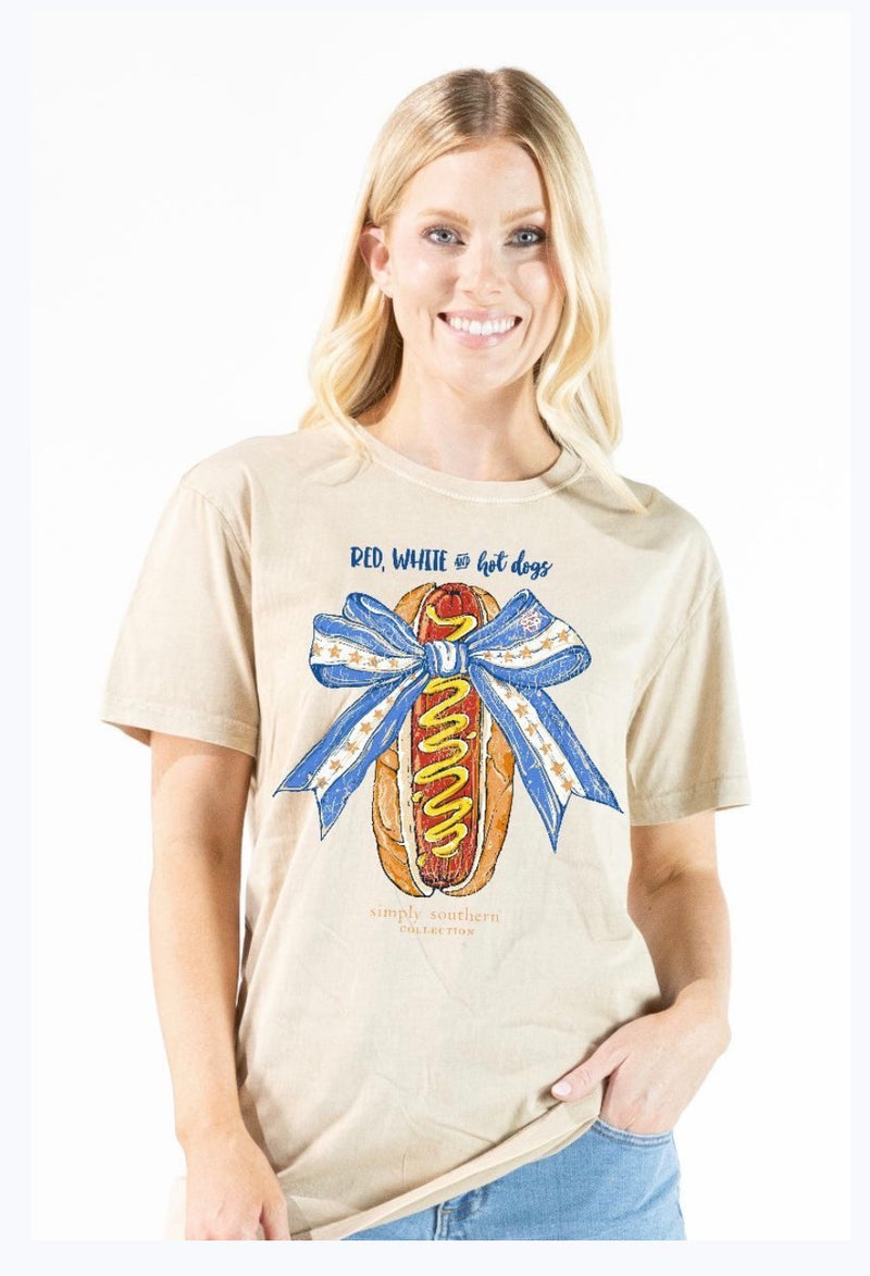 Red white and hotdog tee