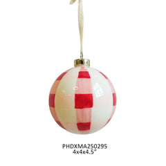 Pink,red, and white hand painted glass ornament