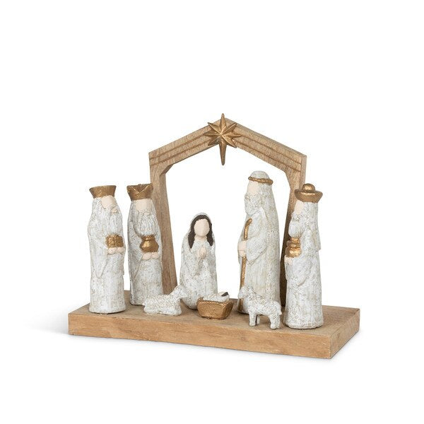 Wood carved nativity scene