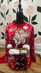 QOS Red and White print cowboy Santa