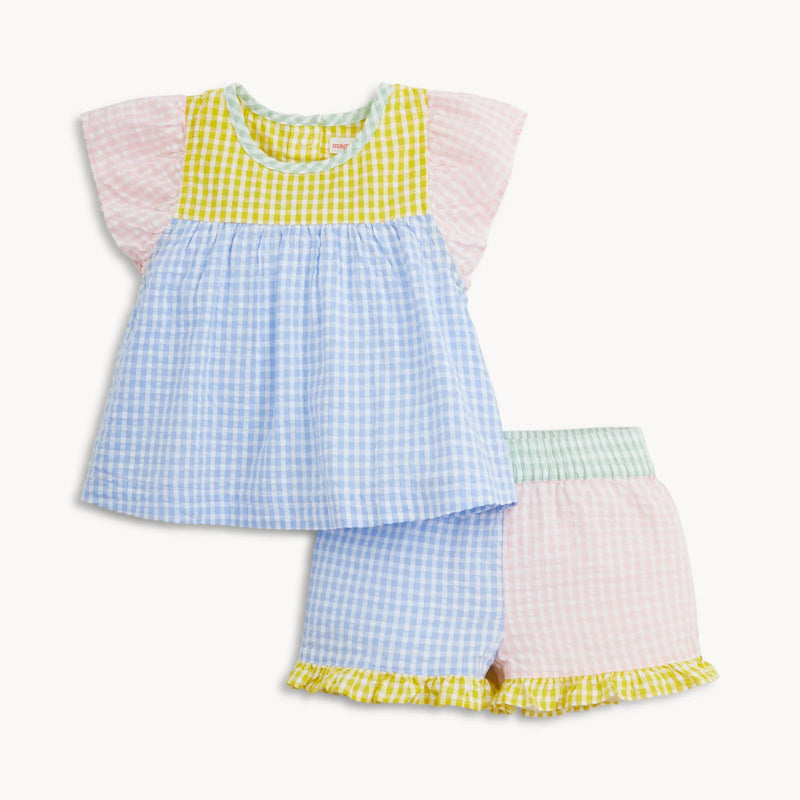 Multi Gingham Flutter sleeve 2 piece set