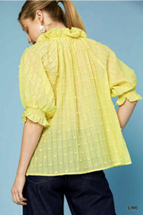 Swiss Dot ruffled collar top