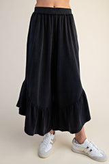 Black washed cropped ruffle set