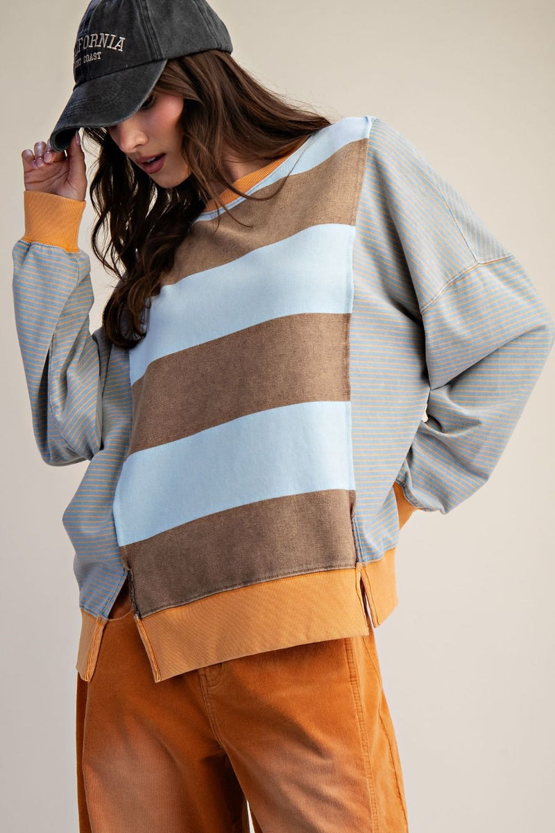 Oversized striped mineral washed sweater