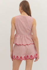 Red Pin stripe Short set
