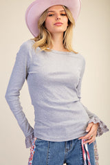Grey LS top with lace detail