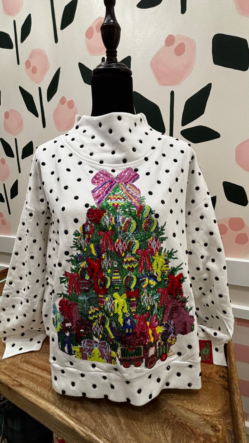 QOS Black and white polka dot tree sweatshirt