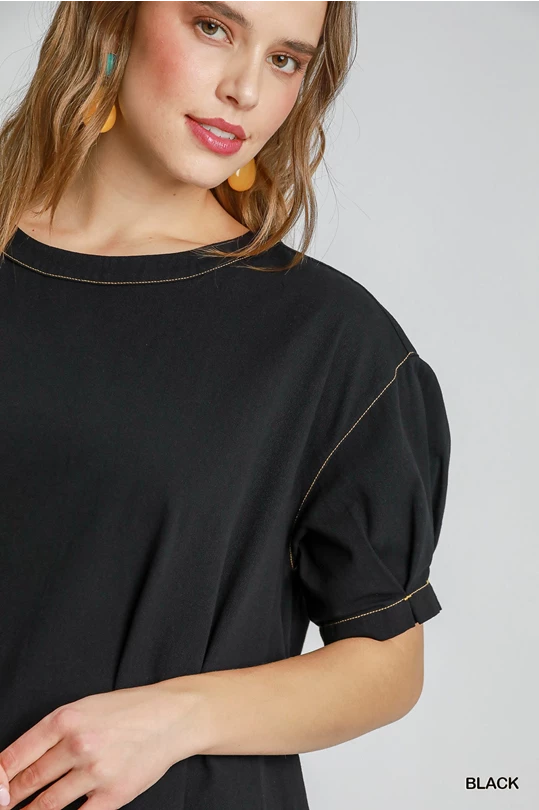 Black top with white stitching