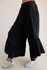Black washed cropped ruffle set