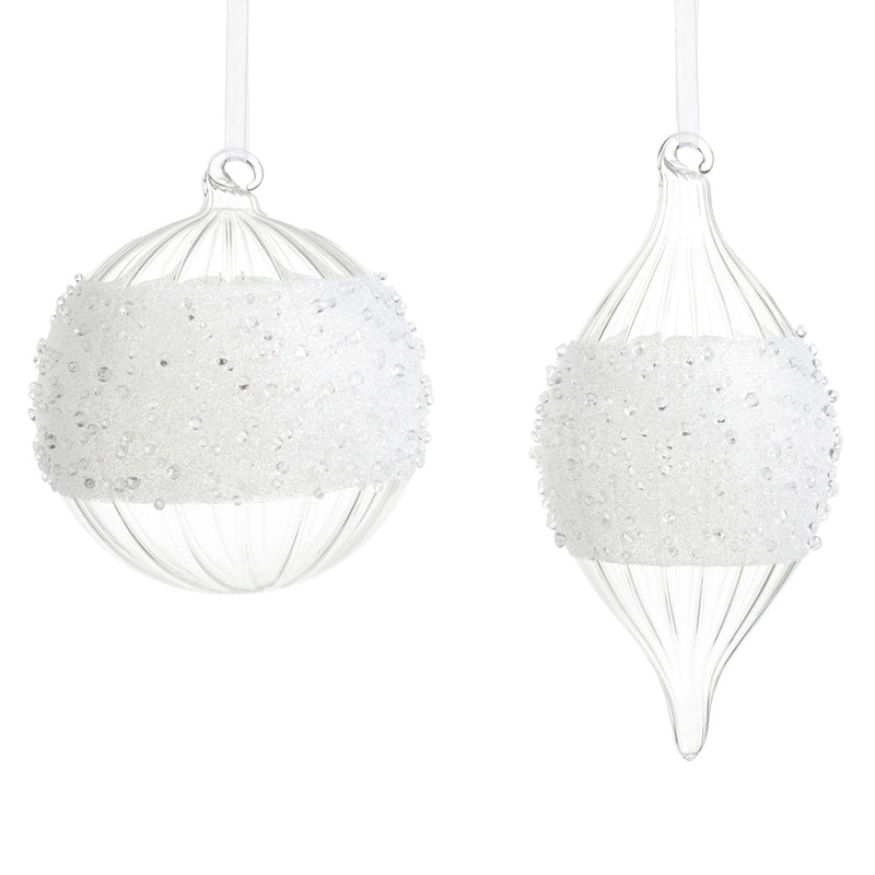 4” crusted clear glass ornaments