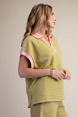 Striped texture crop pant set