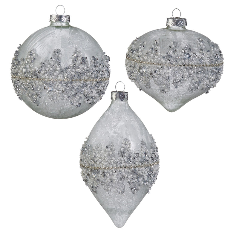 4” beaded ornament silver
