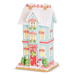 13” blue snowman gingerbread house