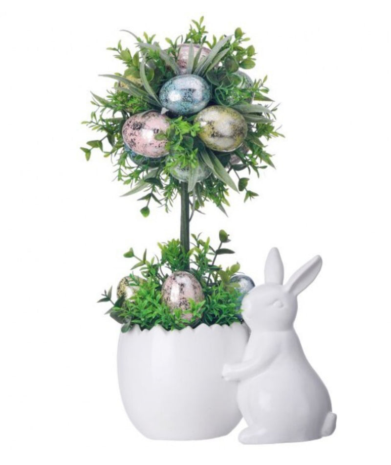 14” bunny pot w/ egg topiary