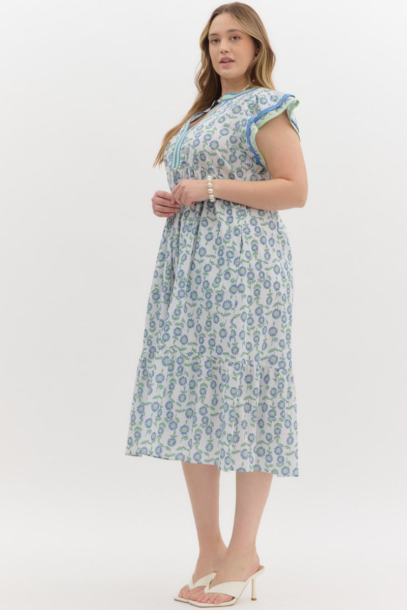 Curvy- Mint/blue floral dress