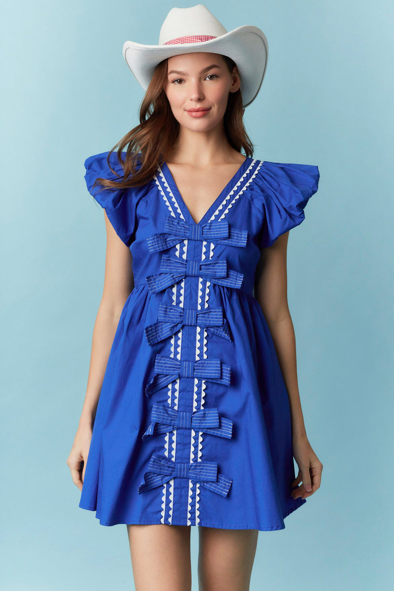 Royal blue with white stitch bow dress